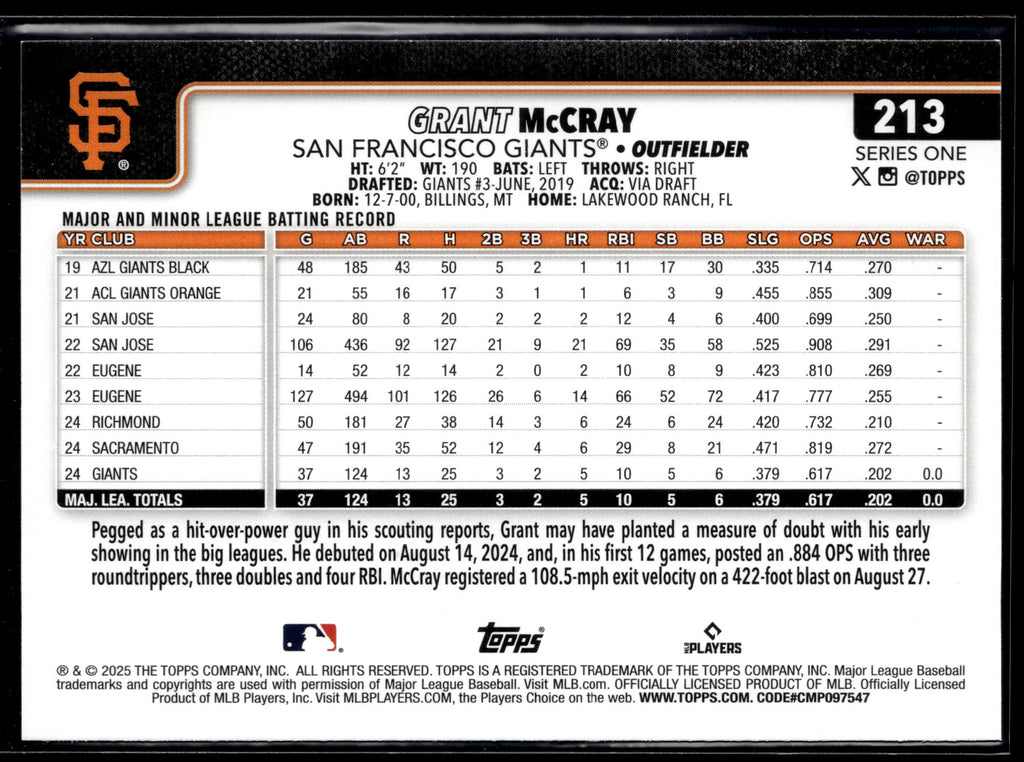 2025 Topps #213 Grant McCray