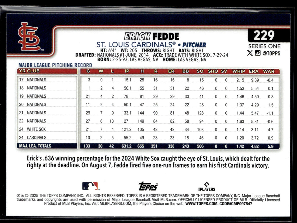 2025 Topps #229 Erick Fedde