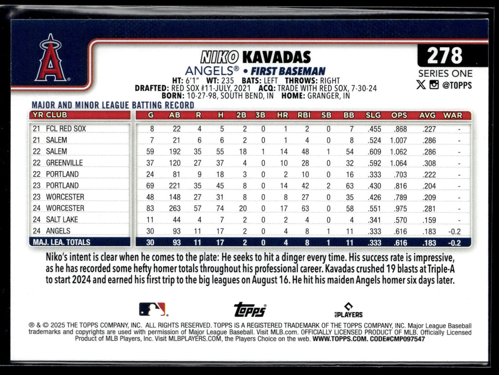 2025 Topps #278 Niko Kavadas