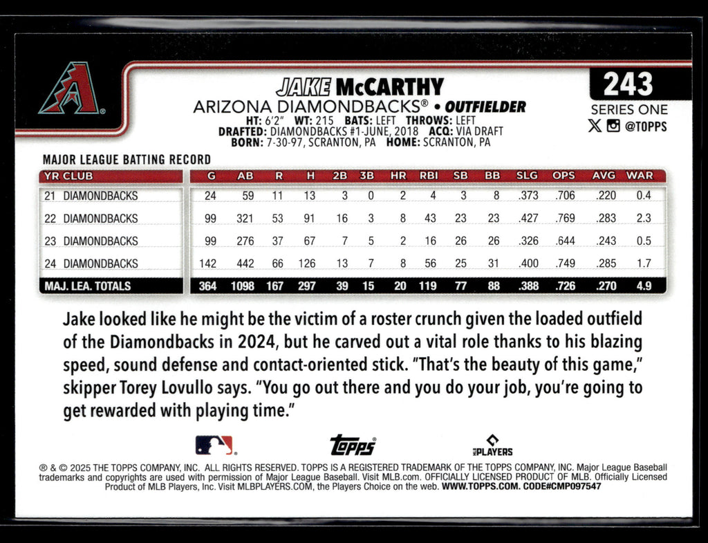2025 Topps #243 Jake McCarthy