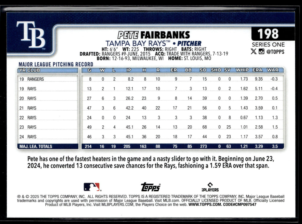 2025 Topps #198 Pete Fairbanks