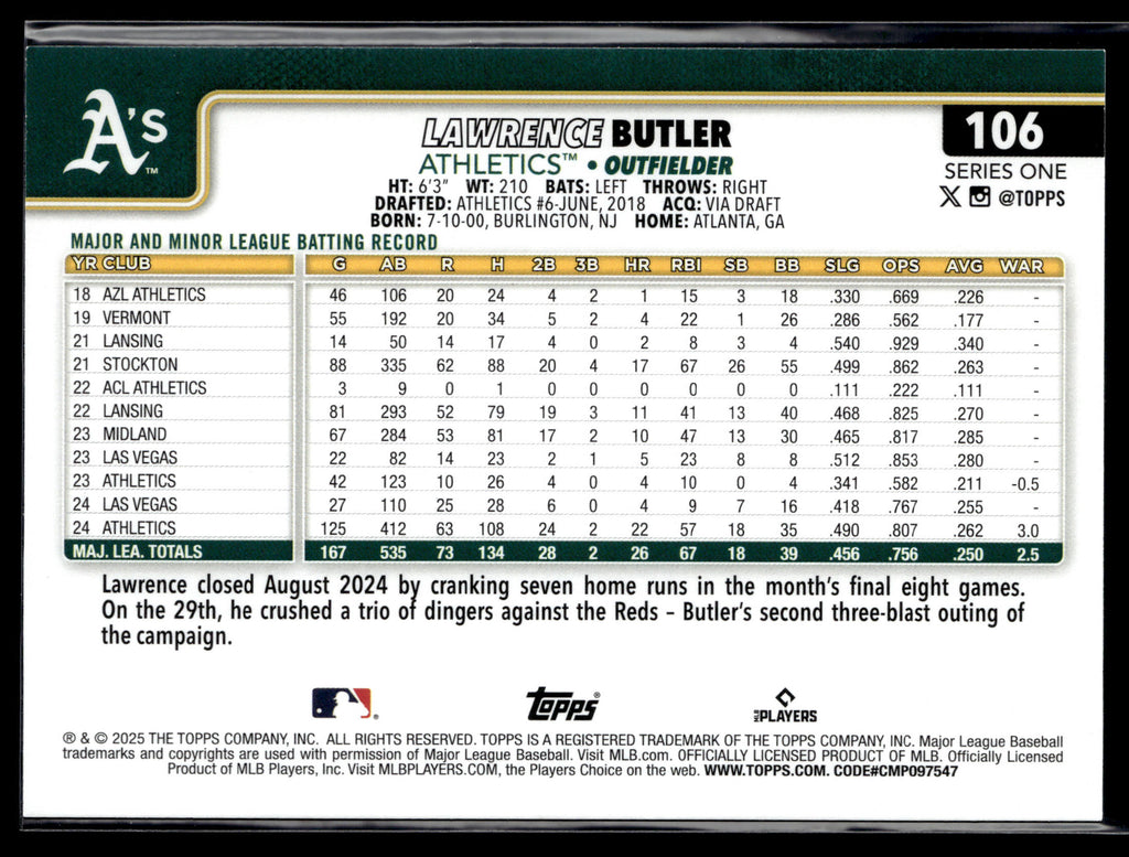 2025 Topps #106 Lawrence Butler