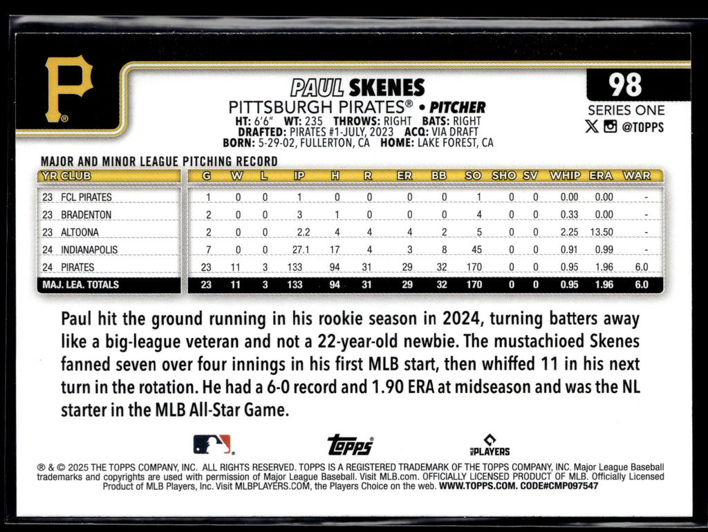 2025 Topps #98 Paul Skenes