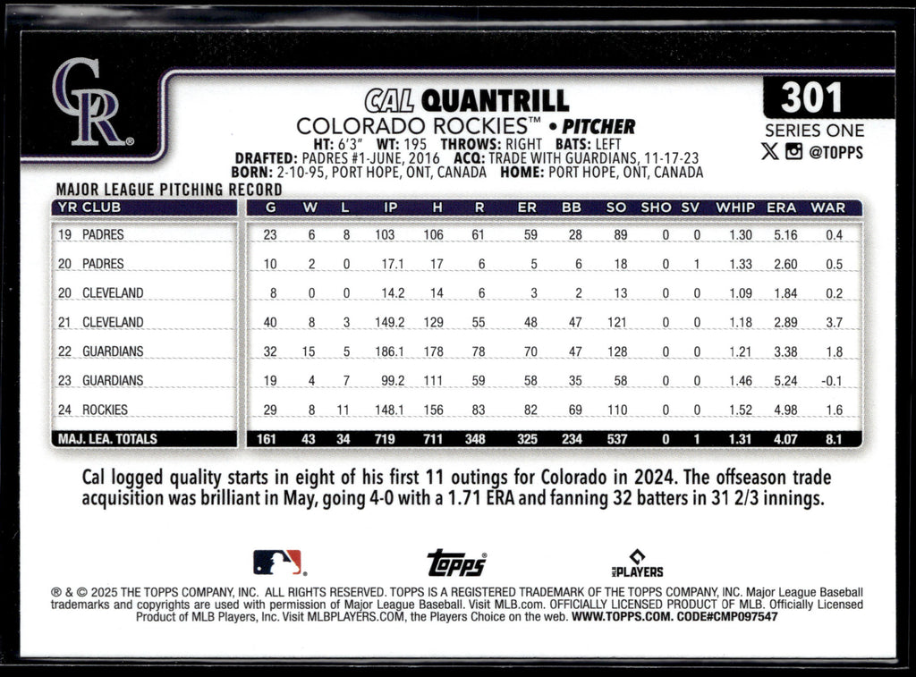 2025 Topps #301 Cal Quantrill