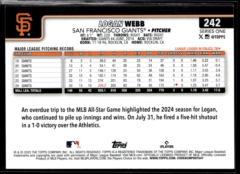 2025 Topps #242 Logan Webb