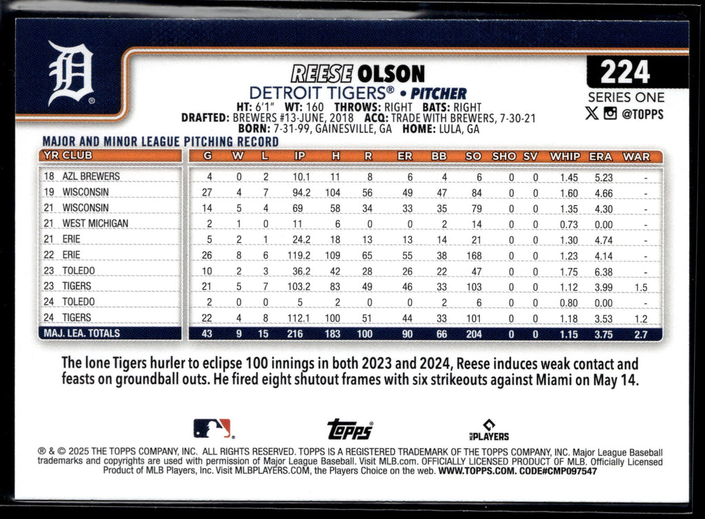 2025 Topps #224 Reese Olson