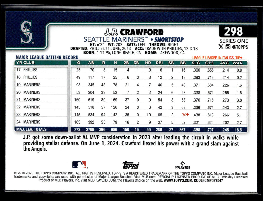 2025 Topps #298 J.P. Crawford