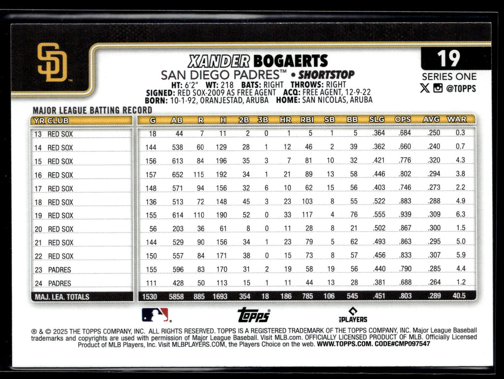 2025 Topps #19 Xander Bogaerts
