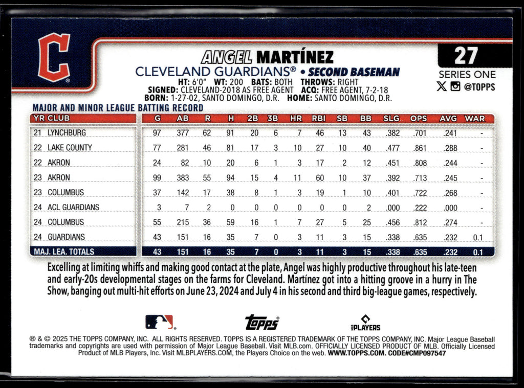 2025 Topps #27 Angel Martinez