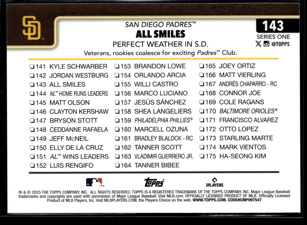 2025 Topps #143 All Smiles: Perfect Weather in S.D.
