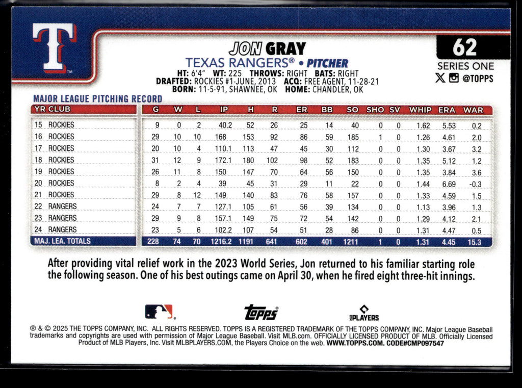 2025 Topps #62 Jon Gray