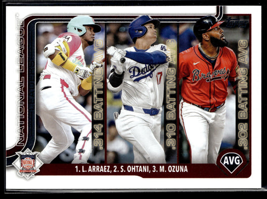 2025 Topps #347 National League Leaders AVG Arraez / Ohtani / Ozuna