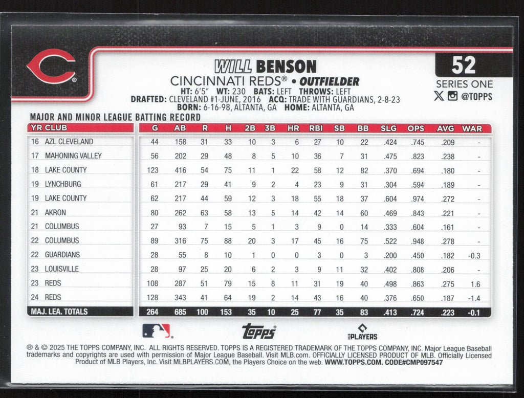 2025 Topps #52 Will Benson