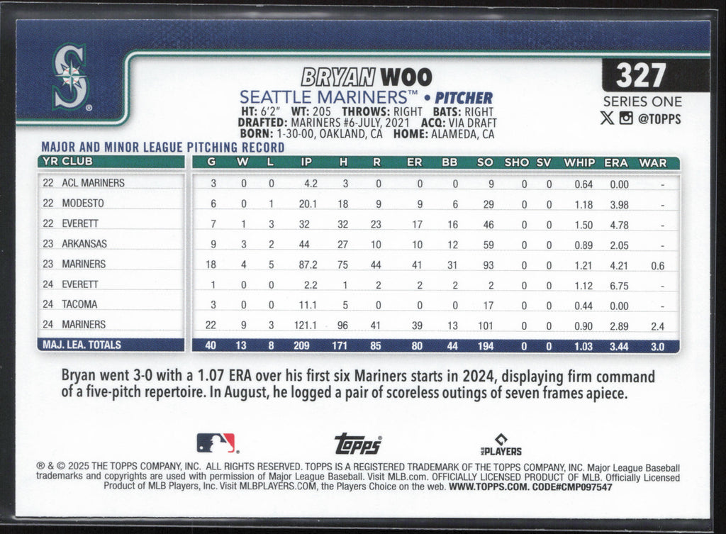 2025 Topps #327 Bryan Woo