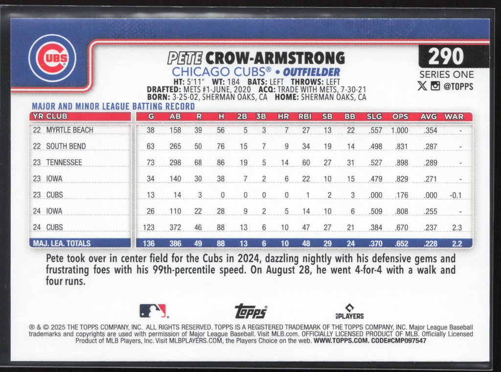 2025 Topps #290 Pete Crow-Armstrong