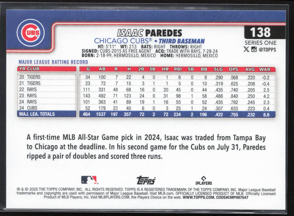 2025 Topps #138 Isaac Paredes