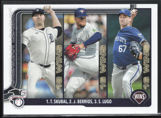 2025 Topps #151 American League Leaders Wins Skubal / Berríos / Lugo