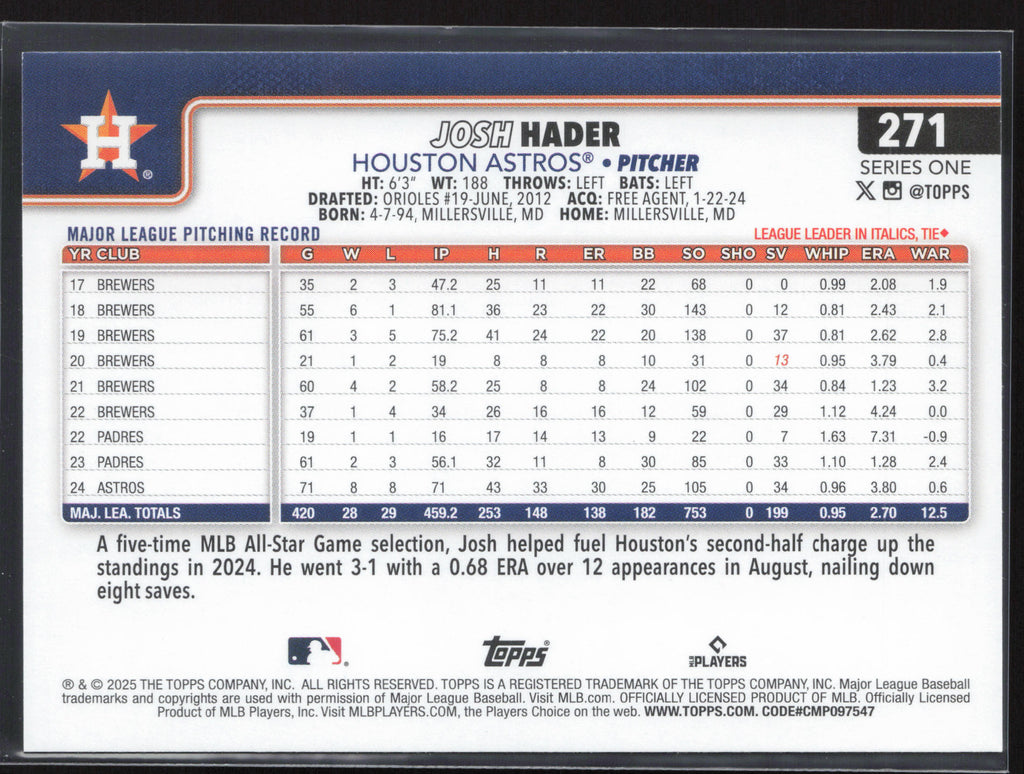 2025 Topps #271 Josh Hader