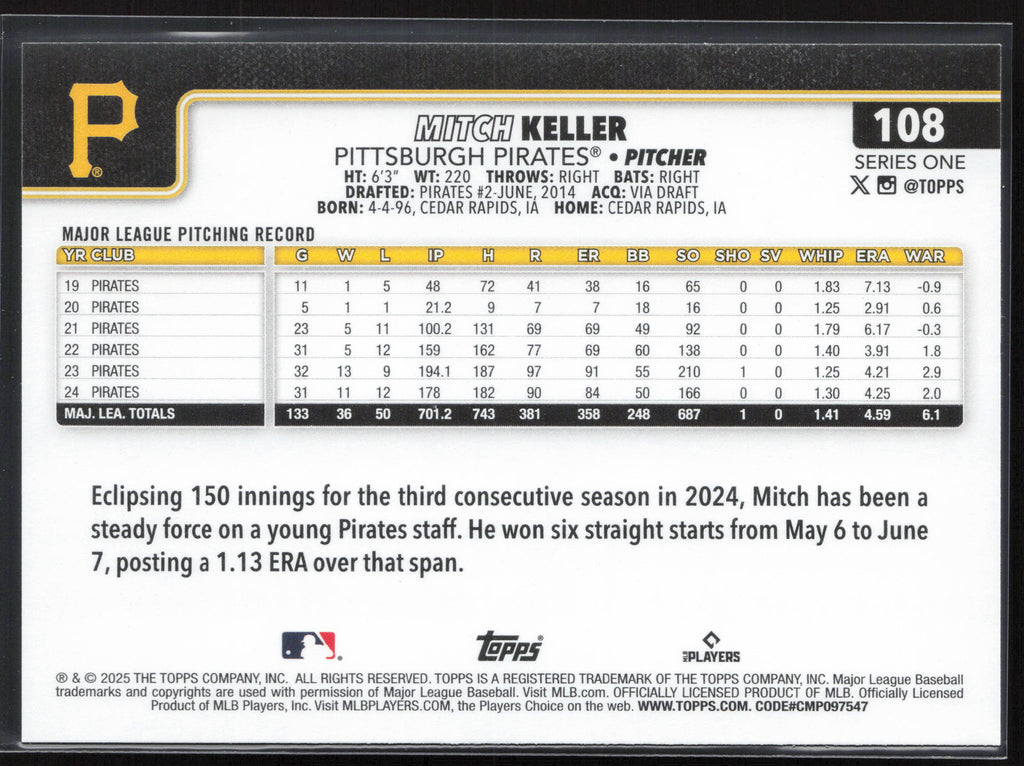 2025 Topps #108 Mitch Keller