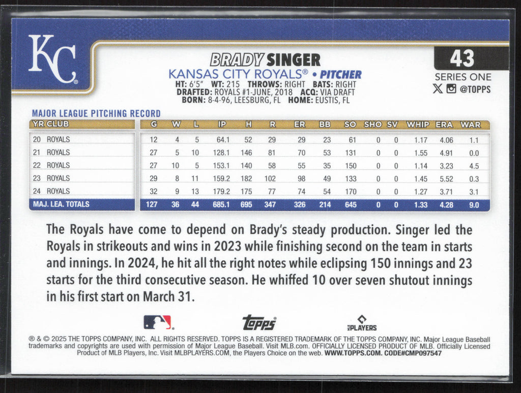 2025 Topps #43 Brady Singer