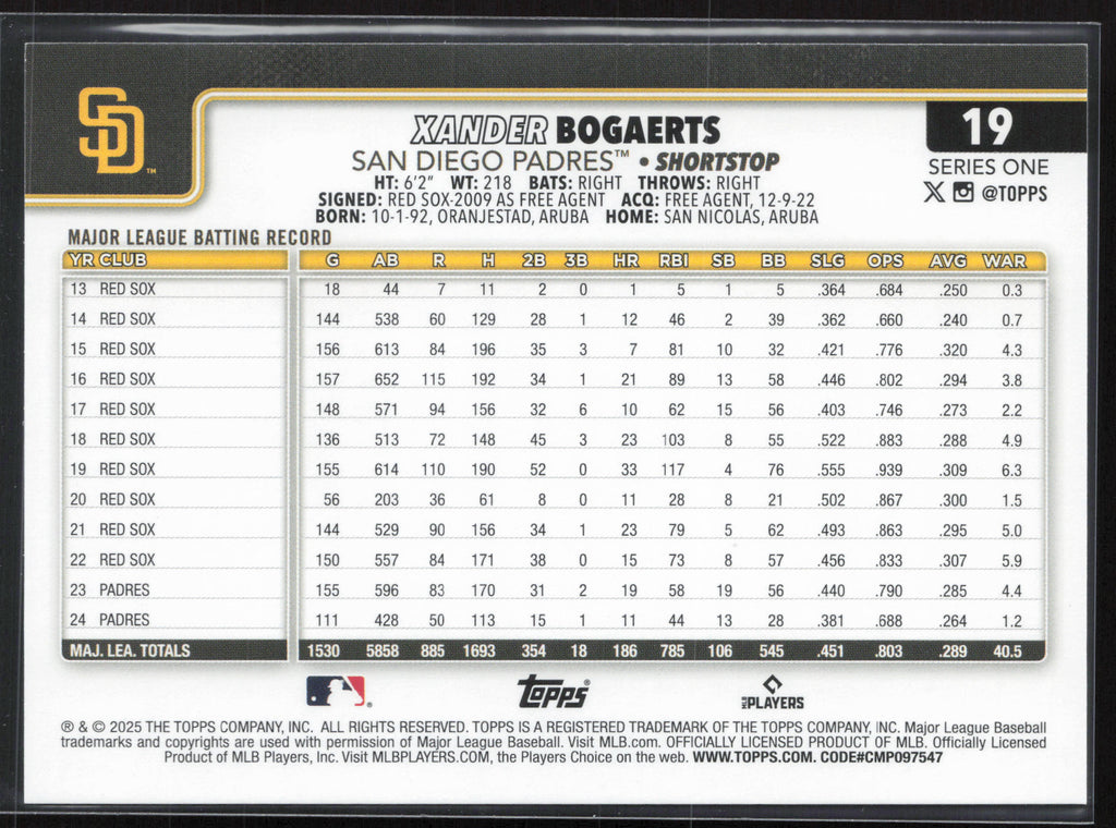 2025 Topps #19 Xander Bogaerts