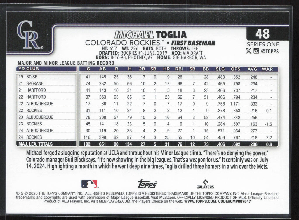 2025 Topps #48 Michael Toglia