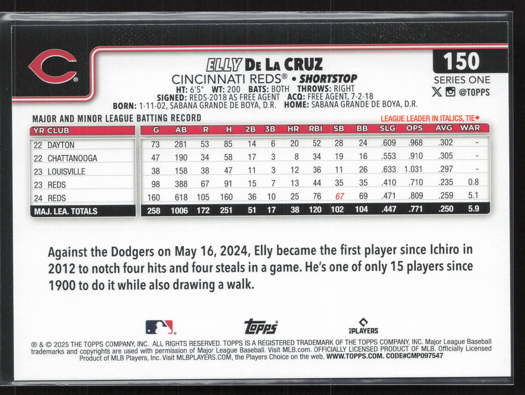 2025 Topps #150 Elly De La Cruz