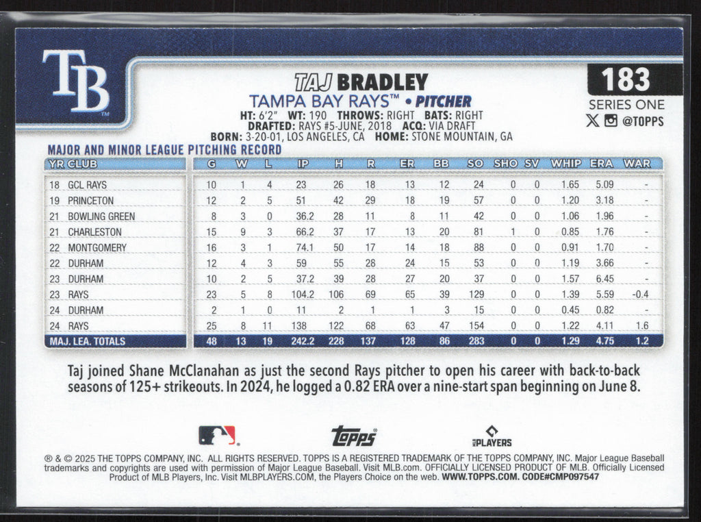 2025 Topps #183 Taj Bradley