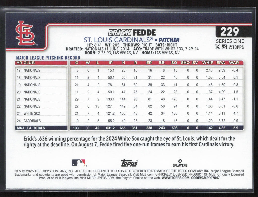 2025 Topps #229 Erick Fedde