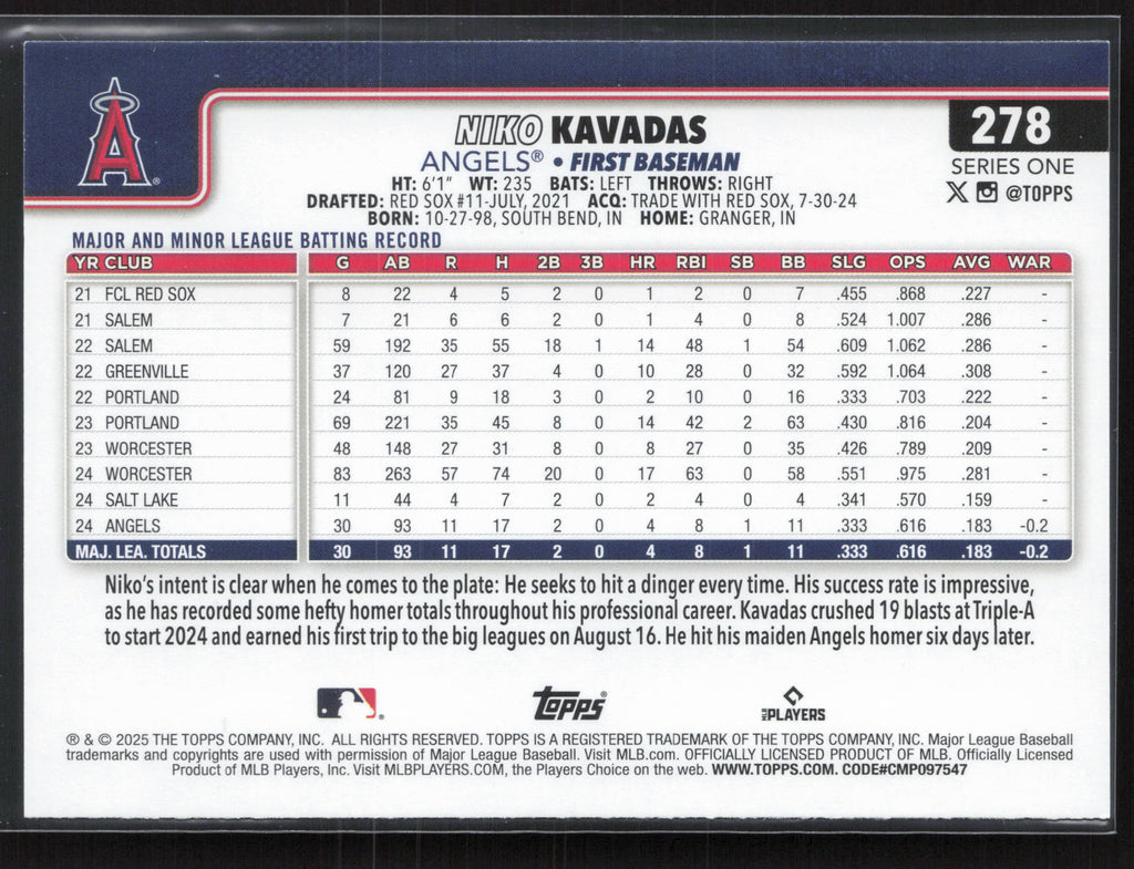 2025 Topps #278 Niko Kavadas