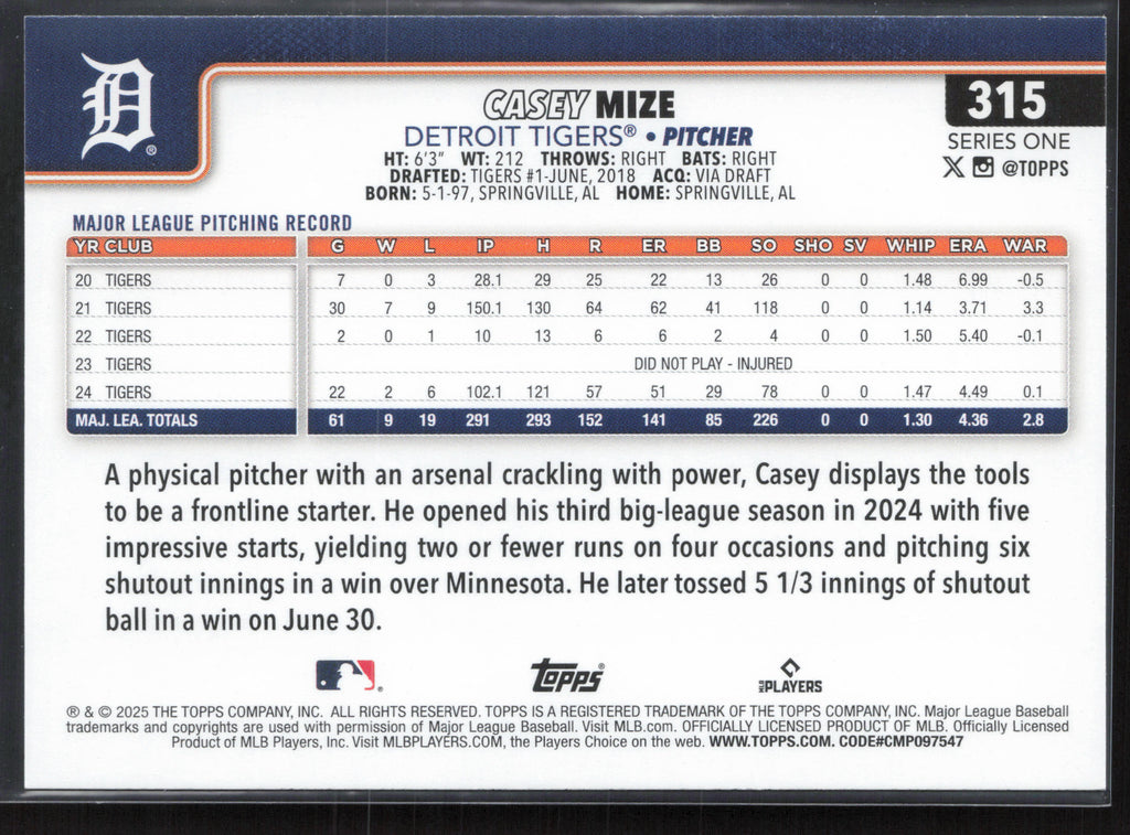 2025 Topps #315 Casey Mize