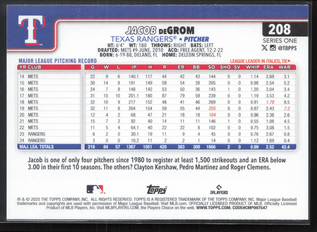 2025 Topps #208 Jacob deGrom