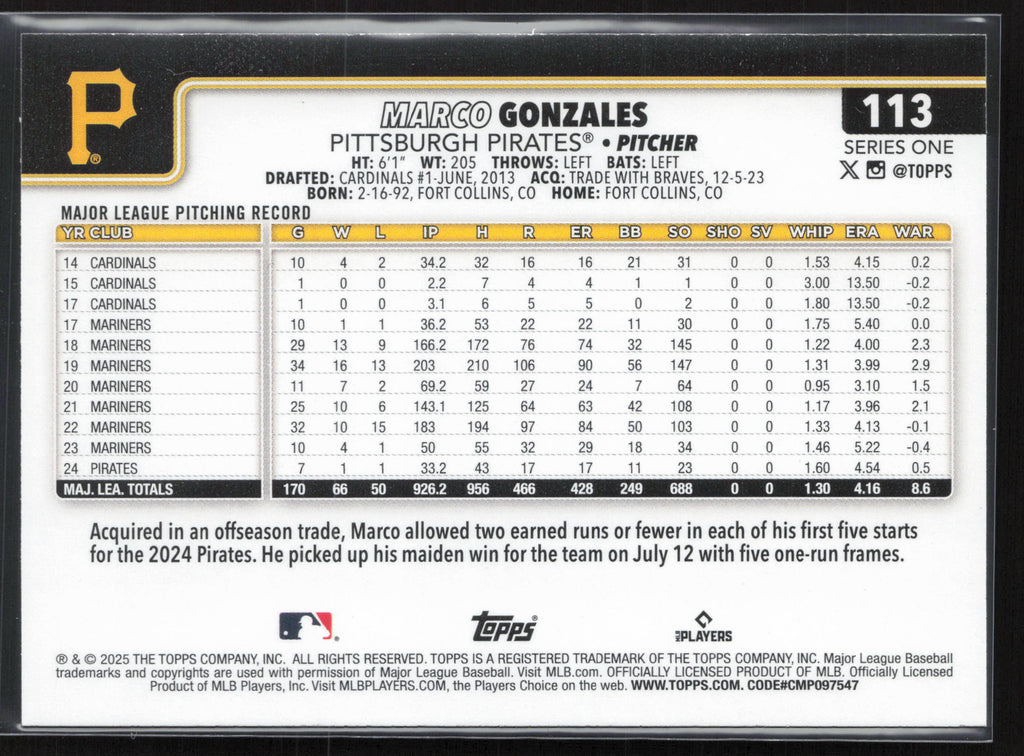 2025 Topps #113 Marco Gonzales