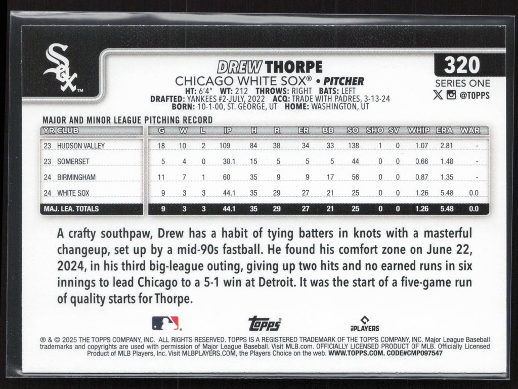 2025 Topps #320 Drew Thorpe