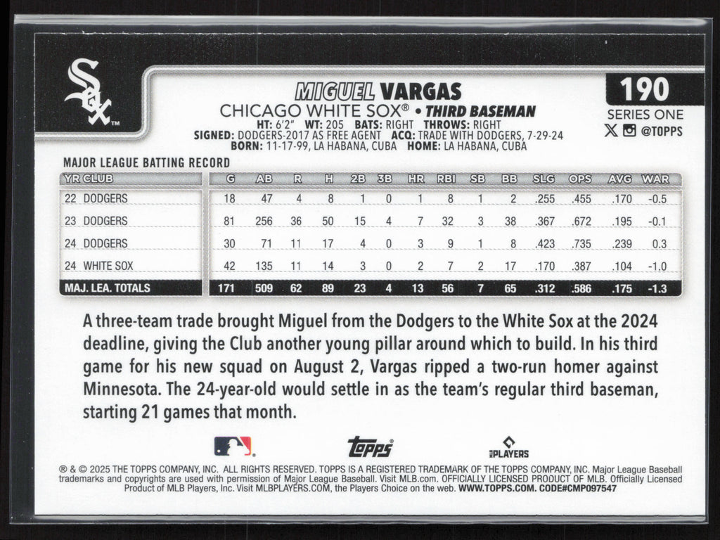 2025 Topps #190 Miguel Vargas