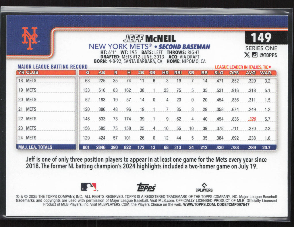 2025 Topps #149 Jeff McNeil