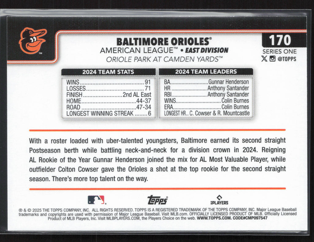 2025 Topps #170 Baltimore Orioles