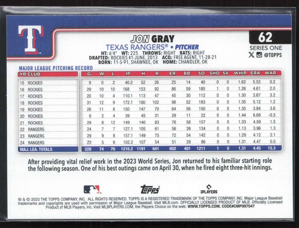 2025 Topps #62 Jon Gray