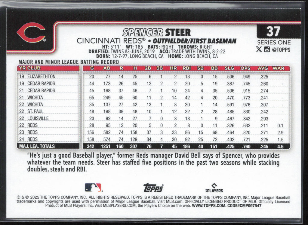 2025 Topps #37 Spencer Steer