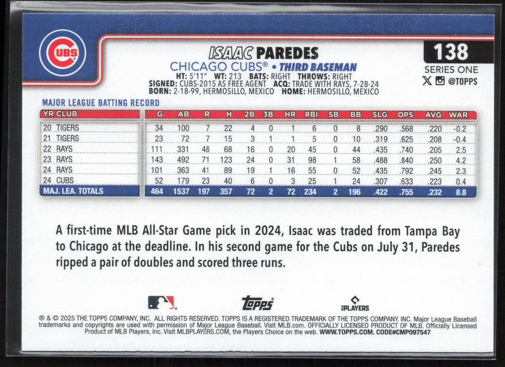 2025 Topps #138 Isaac Paredes