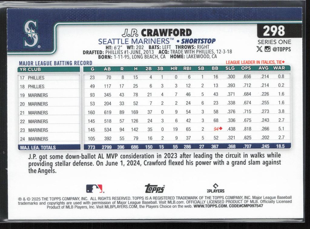2025 Topps #298 J.P. Crawford