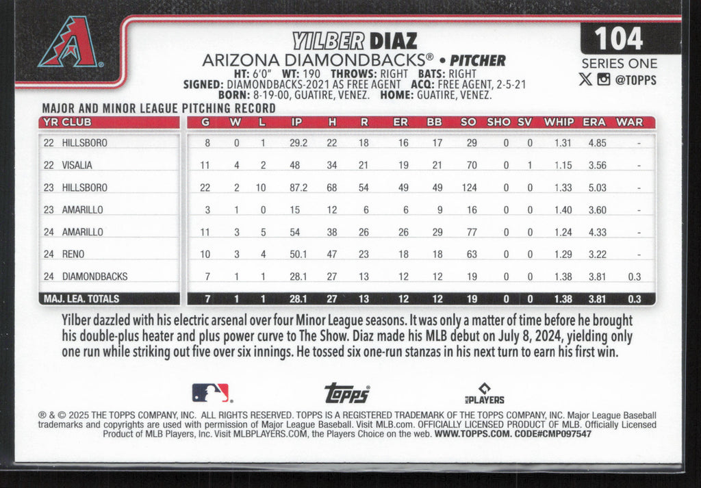 2025 Topps #104 Yilber Diaz