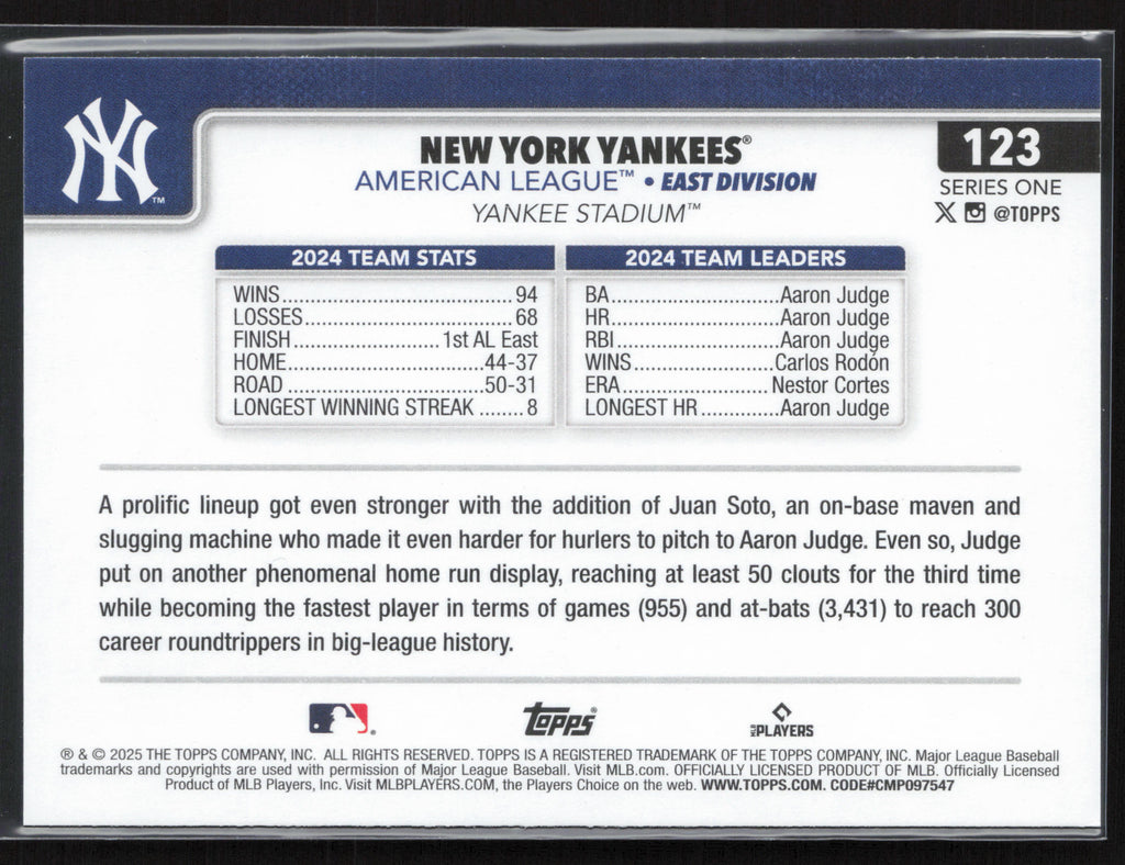 2025 Topps #123 New York Yankees