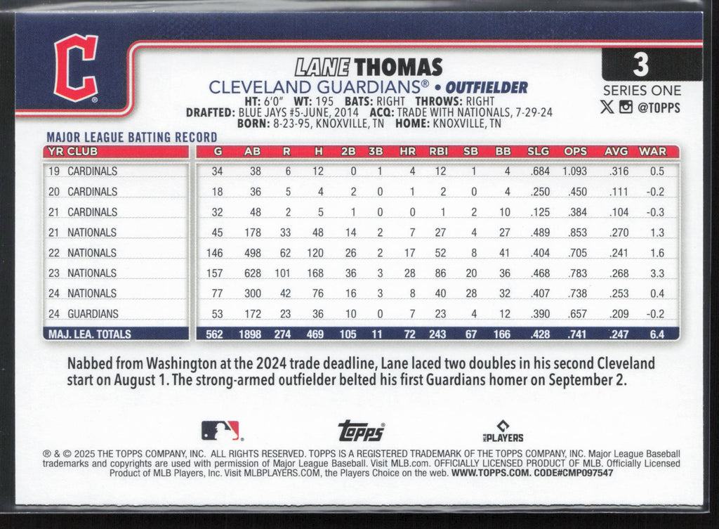 2025 Topps #3 Lane Thomas
