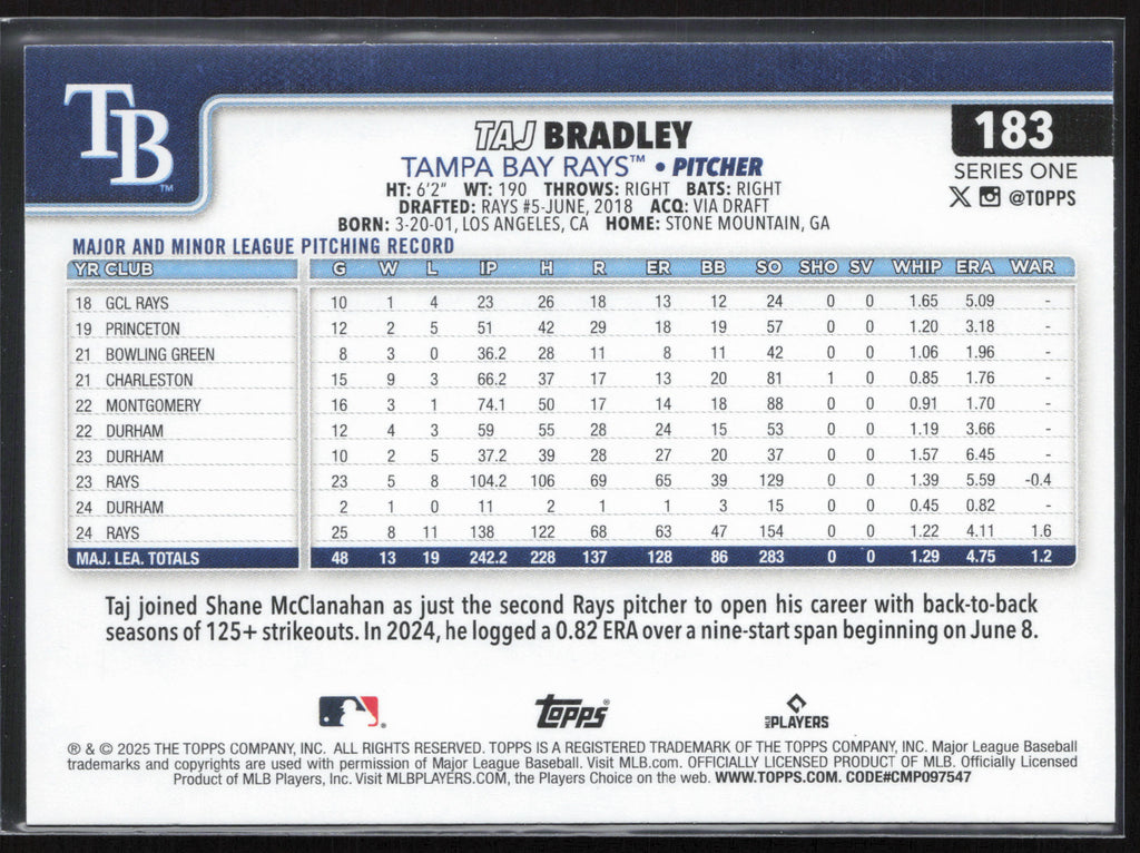 2025 Topps #183 Taj Bradley