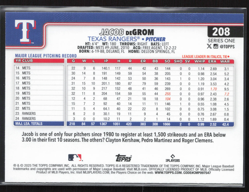 2025 Topps #208 Jacob deGrom