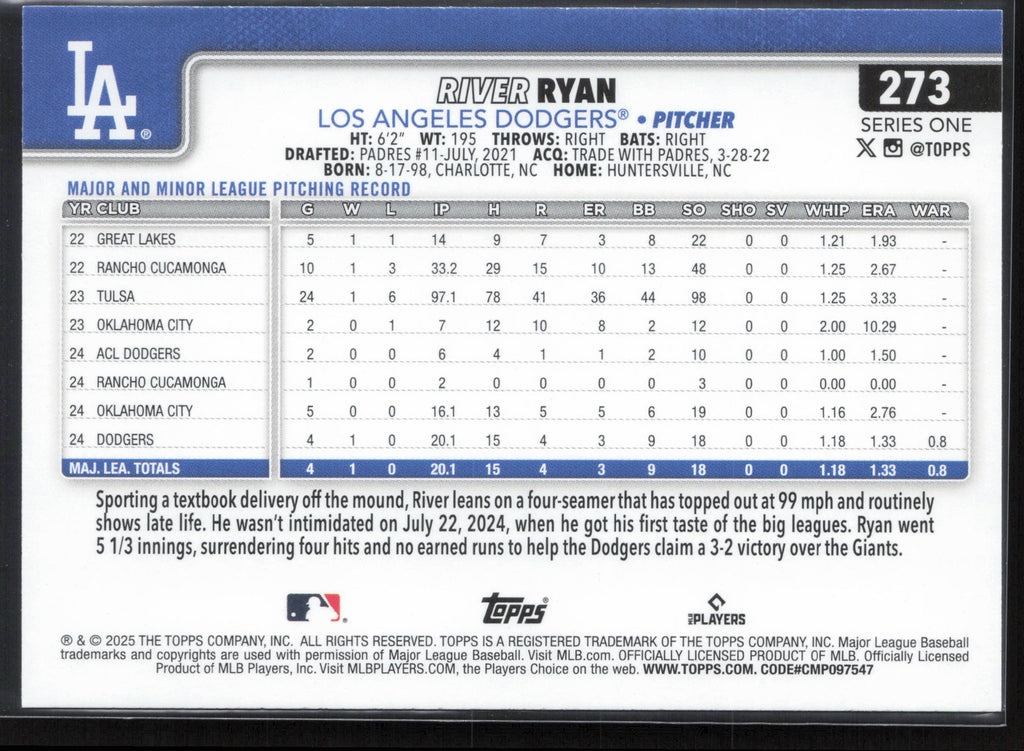 2025 Topps #273 River Ryan