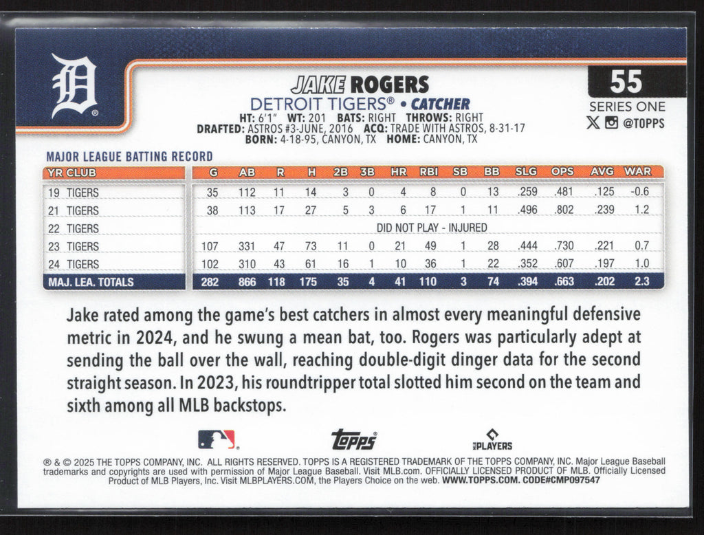 2025 Topps #55 Jake Rogers