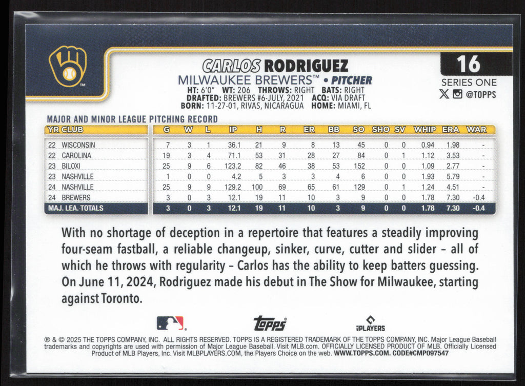 2025 Topps #16 Carlos Rodriguez