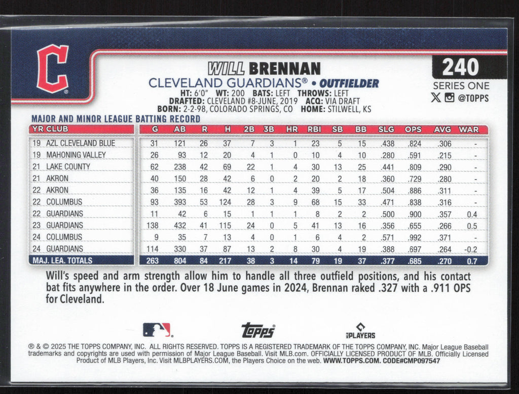2025 Topps #240 Will Brennan